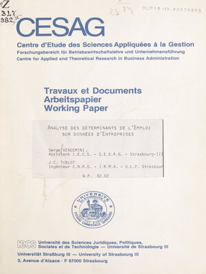 cover image of Analyse des déterminants de l'emploi sur données d'entreprises